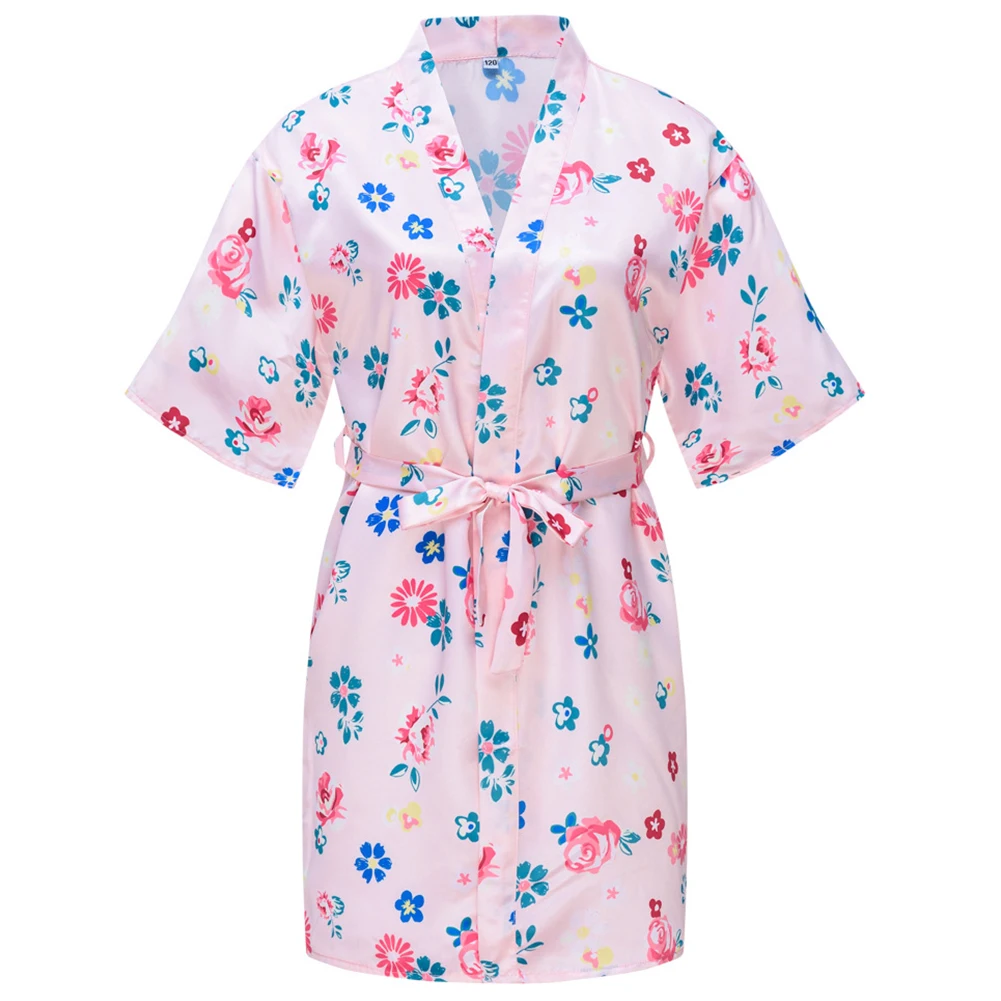 

Girl Robe with Belt Kid Nightgown Bathrobes Baby Pajama Party Summer Shortsleeve Sleepwear Child Kimono Spa Cape Casual Homewear