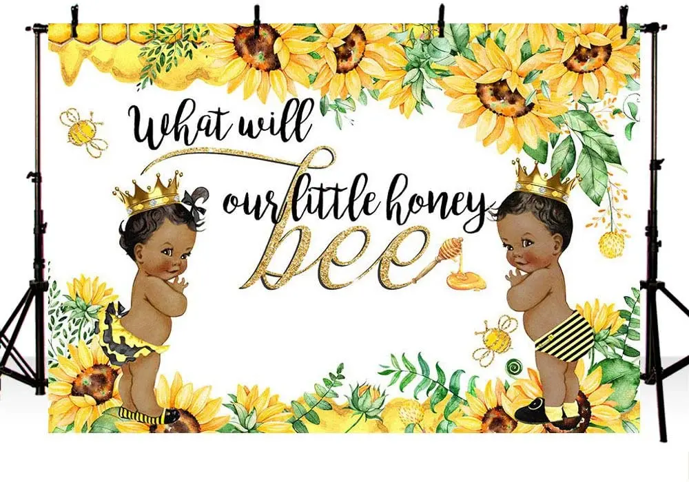 

Bee Gender Reveal Party Decorations Backdrop Yellow Little Honey Bee Sunflower Boy or Girl Baby Shower Photography Background