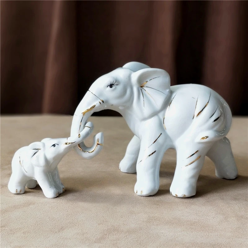 Creative Porcelain Disport Elephant Sculpture Ceramic Elephant Father Statue Son Ornament Craft Decor Gift for Father's Day