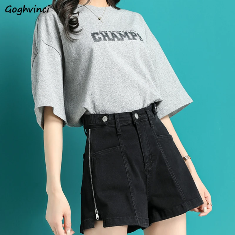 

Denim Shorts Women Summer Fashion Solid Zipper All-match Loose College Button Leisure High Waist Korean Style Female Streetwear