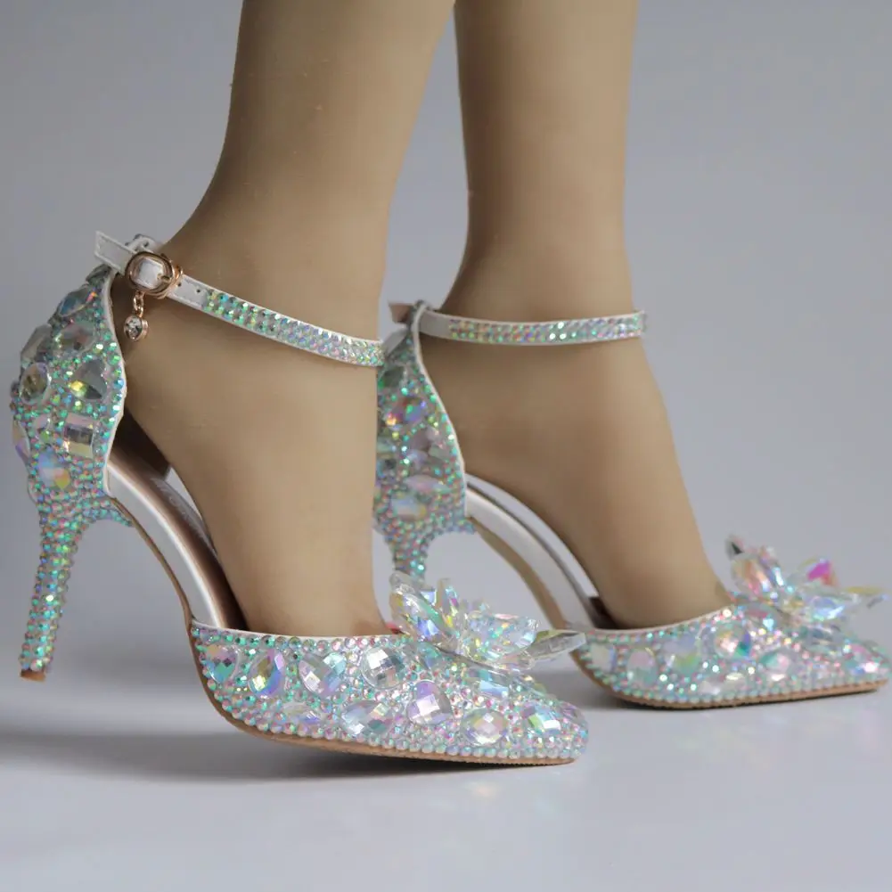 Klasyczne Rhinestone obcasy Rhinestone kobiety pompy cekiny wysokie obcasy damskie buty złote srebrne wesele buty kobiece Slingback obcasy