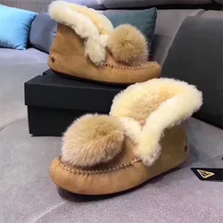 Moccasins Loafers Soft Genuine Leather Shoes Women 100% Natural Fur Shoes Leisure Flats Female Casual Footwear Snow Boots