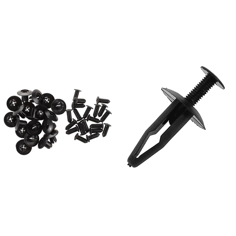 45 Pcs Push in Expanding Screw Panel Clips Plastic Rivet Black 8Mm Hole & 32Mm Long