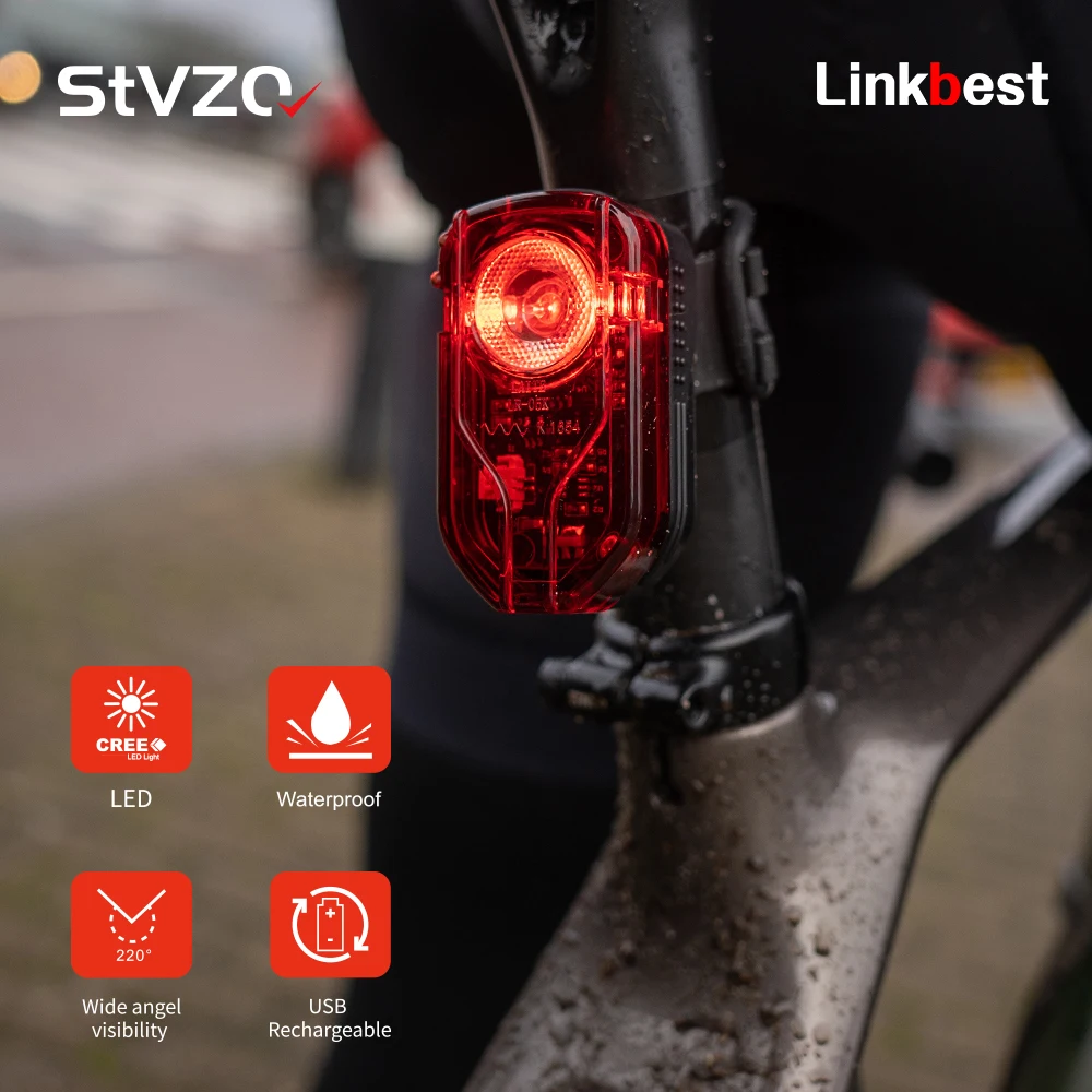 Linkbest-Bike Rear Light, StVZO Approved, Cree LED, Waterproof, IPX5, Cycling Taillights, Running, Safe, Bicycle Lighting Access