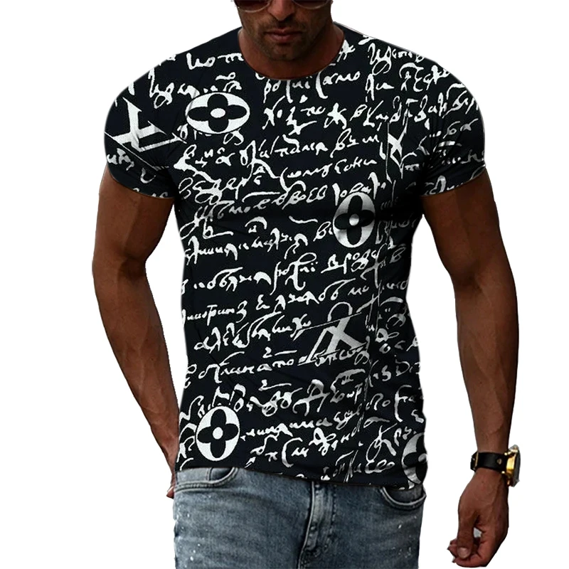 Summer New 3D Retro Graffiti T-shirts Men Fashion Casual Personality Vintage Trend Printing Round Neck Short Sleeve Tees Tops