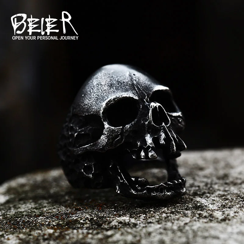 Beier 316L Stainless Steel Ring New Style High Quality Skull Punk Biker Ring For Men Fashion Jewelry LLBR8-382R