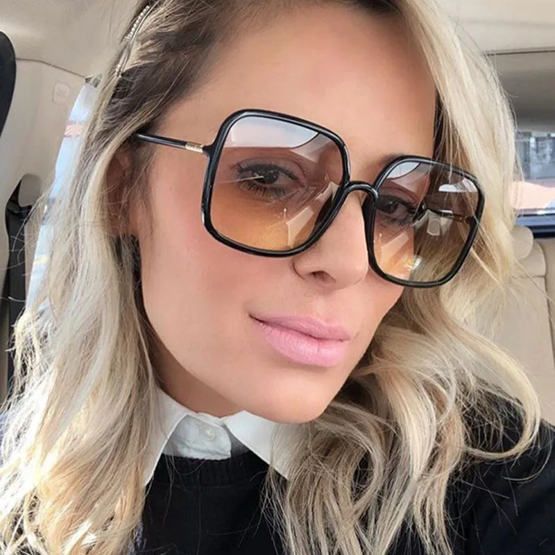 

Oversize Square Vintage Sunglasses Women Big Frame 2021 New Fashion Lady Black Gradient Eyewear Female Glasses Oculos UV400