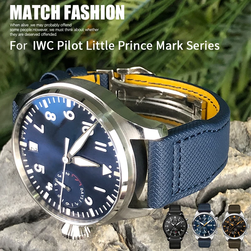 High Quality Nylon Calfskin Watchband 21mm 22mm Fit for IWC Big PILOT IW5009 TOP GUN IW3880 Leather Watch Strap Black Wristband