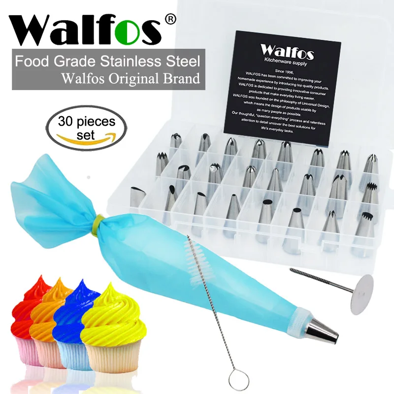 

WALFOS 30Pcs Icing Piping Nozzles And Icing Bag Set Cream Squeeze Bag Cupcake Pastry Tips Kitchen Baking Cake Decorating Tools