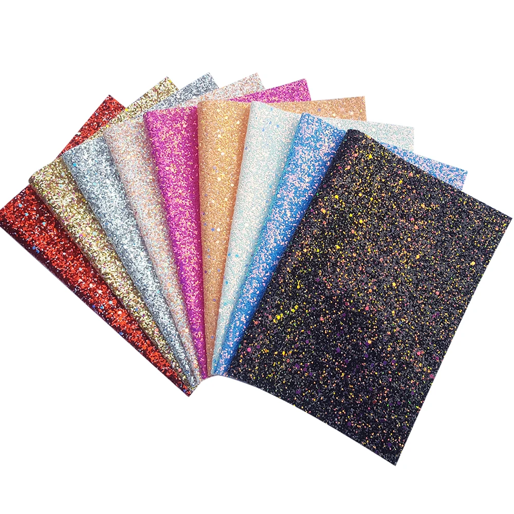 QIBU 22*30cm Chunky Glitter Fabric Thicker Synthetic Leather Sheets Golden Purple Materials For Bow Earring DIY Bow Accessories