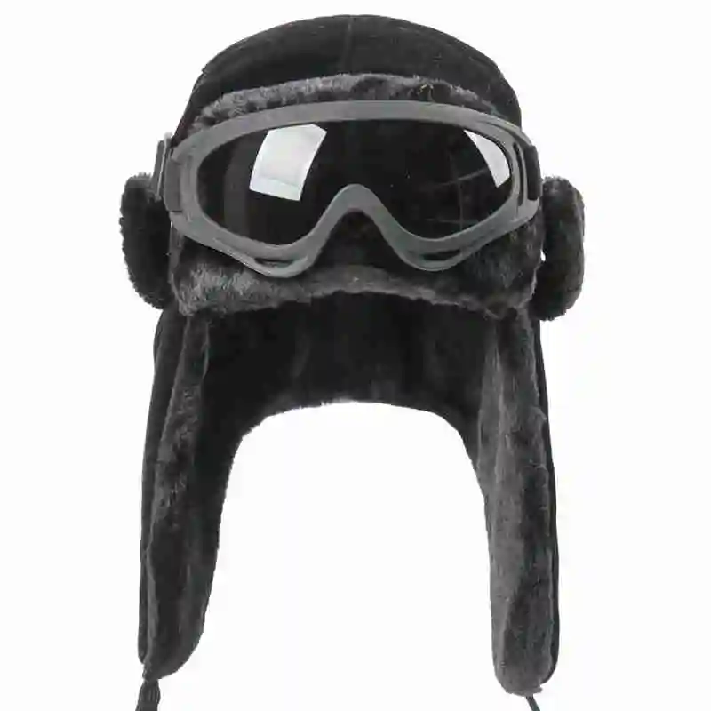 CAMOLAND Winter Hats For Women Men Thermal Faux Fur Bomber Hats With Goggles Male Russia Ushanka Earflap Snow Caps