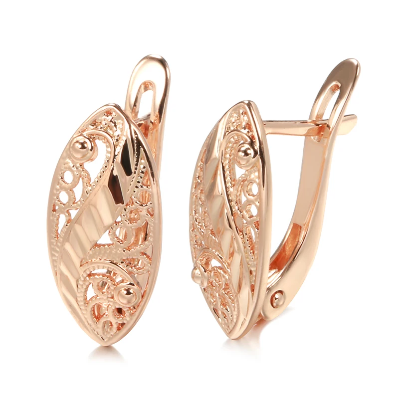 Kinel New 585 Rose Gold Bridal Earrings Wedding Daily Fashion Ethnic Jewelry Unusual Hollow Flower Drop Earrings For Women