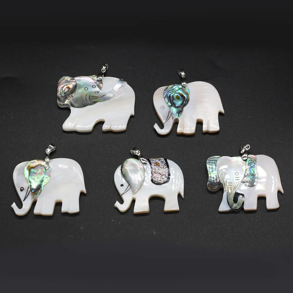 Natural Stone Shell Pendant Exquisite Elephant-Shaped Charms For Jewelry Making Charms DIY Necklace Accessory