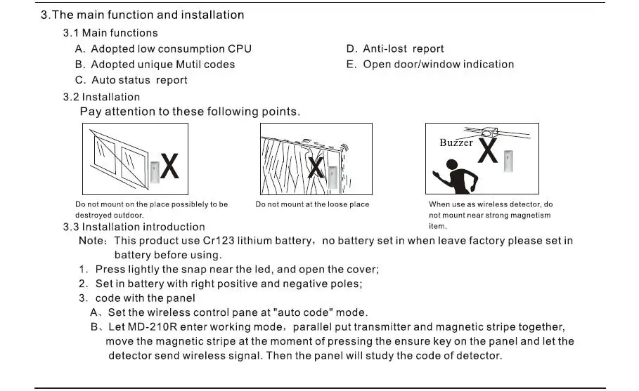 Meian Focus 433Mhz ou 868Mhz Frequência MD-210R Sensor magnético de janela de porta Alarme detector aberto com alerta de bateria fraca