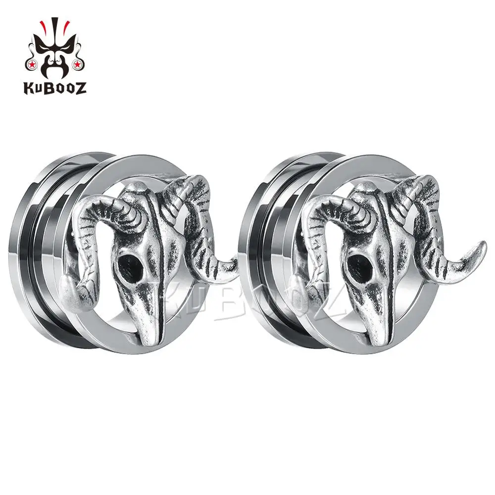 KUBOOZ Vintage Ear Piercing Plugs Tunnels Stainless Steel Studs Screw Body Jewelry Gauges Earrings Fashion Gift For 2PCS 0G 00G