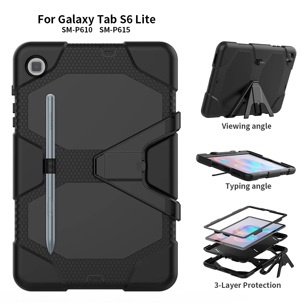

Тяжелый армированный противоударный чехол для планшета Samsung Galaxy Tab S6 Lite 10,4 SM-P610 P615 10,4 дюйма, чехол-подставка + ручка