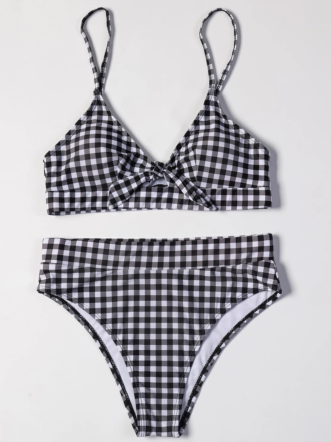 ZTVitality Bow Plaid Bikini Push Up Bikini 2021 gorąca sprzedaż pasy wyściełane wysokiej talii strój kąpielowy Retro stroje kąpielowe kobiety Sexy Biquini