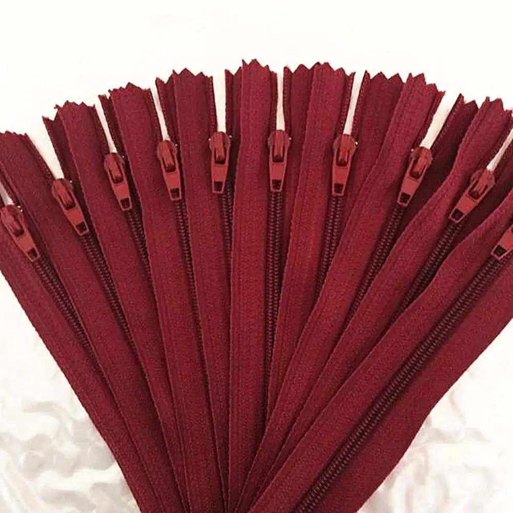 10 pieces. Wine red 30cm (12inch) nylon zipper, sewer tailor, handicraft and FGDQRS