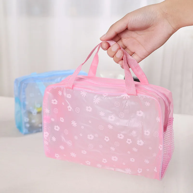 

Waterproof PVC Cosmetic Storage Bag Women's Floral Transparent Toiletry Bag Creative Home Outing Compression Shower Bag