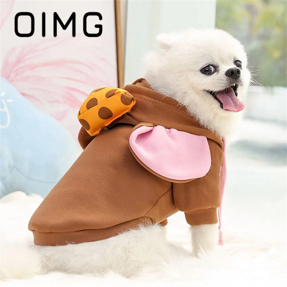 OIMG Cartoon Mouse Jumpsuit For Dogs Clothes Winter Warm Small Dogs Hoodies Pomeranian Spitz Puppy Costume Cute Pet Cat Outfits