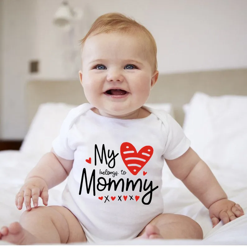 

New Summer Baby Clothes My Heart Belongs to Mommy Baby Romper Cotton Baby Boy Clothes Bodysuit Baby Girl Clothes Summer 2021