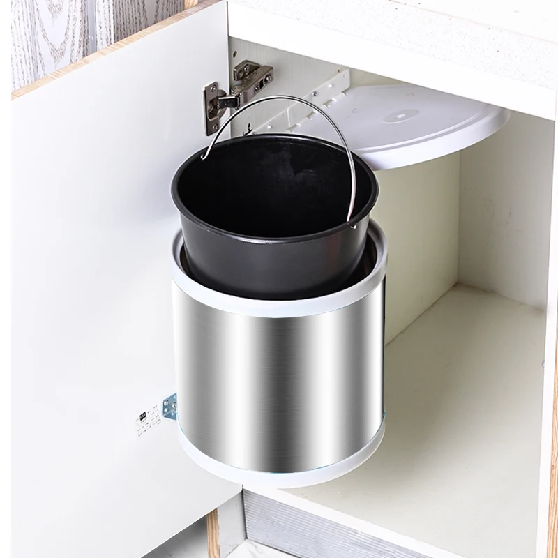 

Stainless Steel Trash Can For Kitchen Garbage Poubelle Recessed Built-in Double Bucket Trash Bin Dustbin Hide Style Waste Bin