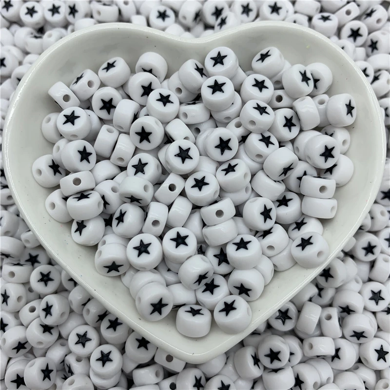 100pcs 7mm Oval Shope Stars Pattern Beads Acrylic Spaced Beads For Jewelry Making DIY Handmade Charms Bracelet