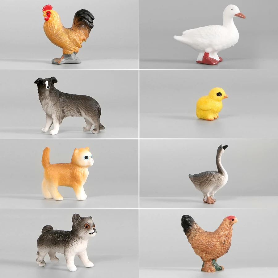 Simulation Poultry Animals Figurine Models 8pcs,Mini Dog,Duck Action Figure Toy Collection Teaching Educational Toys For Kids