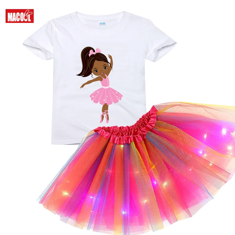 

Kids Tutu Dresses Set Girls Tutu Princess Party Dresses with LED Lights Flower Birthday Party Cosplay Costume 2021 Girl Clothing