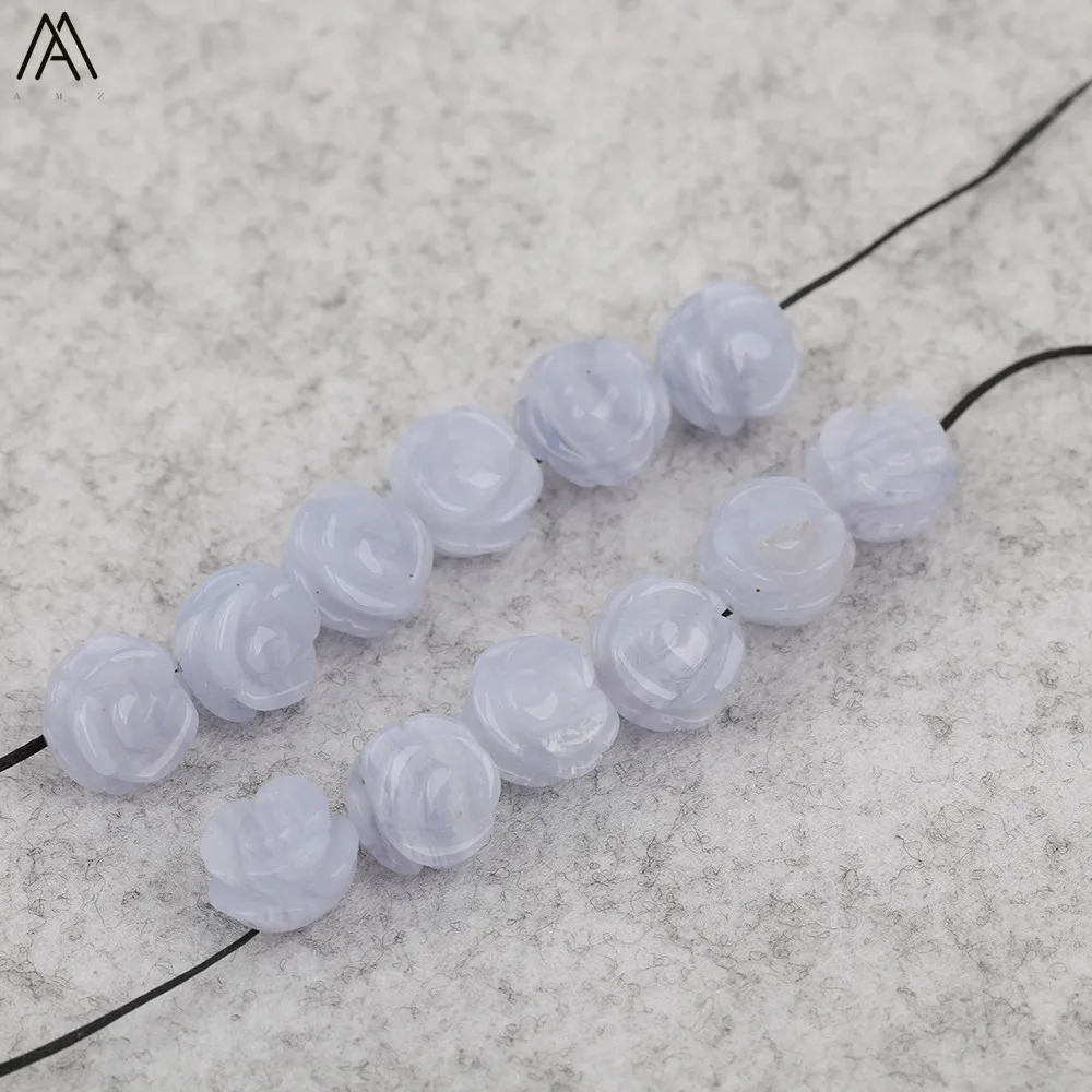 15 teile/los 10mm Natürliche Achate Lapis Fluorit Stein Quarz Kristall Geschnitzte Rose Blume Form Ohrring Perlen Für Schmuck DIY Machen – Detail 6