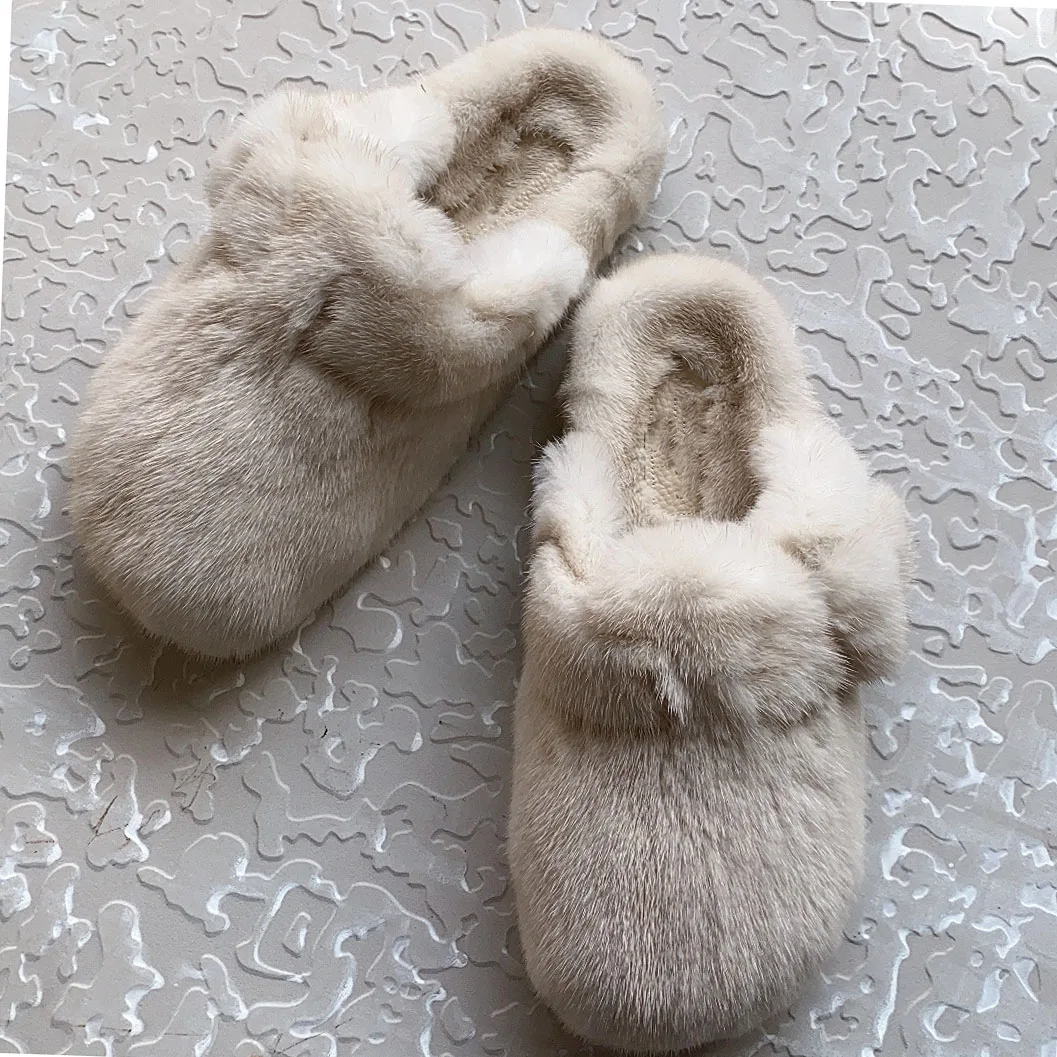 Luxuriöse, bequeme Damen-Slipper aus Naturfell, flache Schuhe, Plüsch-Mules, Sandalen, flauschige Hausschuhe aus echtem Nerzfell für Damen – Detail 8