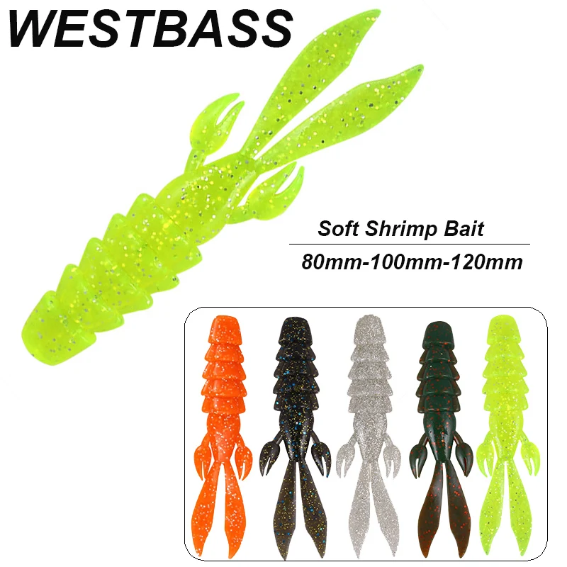 WESTBASS Crazy Flapper Fishing Lures 8-10-12cm Shrimp Soft Bait Larva Silicone Wobbler Rubber Trolling Swimbait Bass Pesca Isca