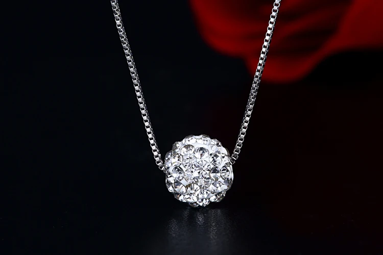 Shiny Full Genuine Austrian Crystals Ball Rhinestone Pendant Necklace 2019 Trendy 925 Sterling Silver Necklace For Women Zn002