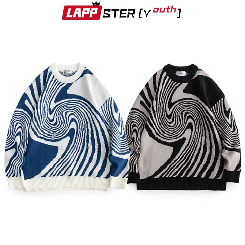 LAPPSTER-Youth Men Harajuku Vintage Knitted Sweater 2023 Mens Korean Fashion Pullovers Man Japanese Streetwear Designer Sweaters