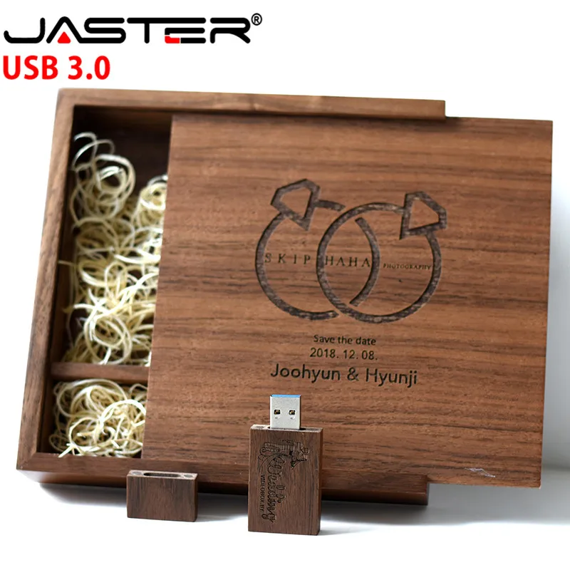 JASTER-álbum de fotos de arce con USB 3,0, unidad flash usb + caja, Pendrive, 4G, 16GB, 32GB, 64GB, fotografía, regalo de boda, 170x170x35mm