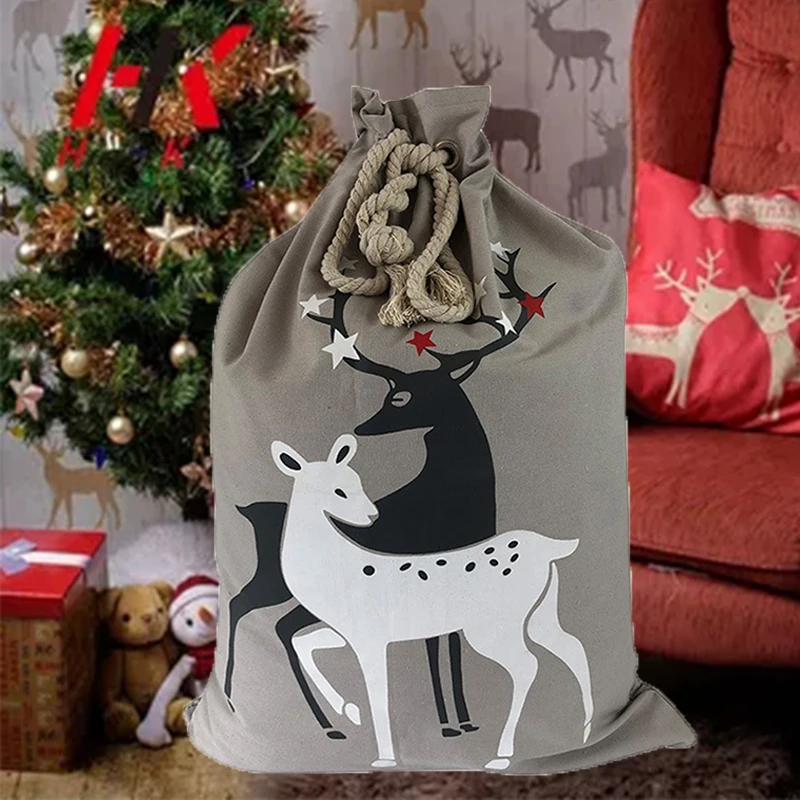 10pcs/Lot Large Canvas Christmas Santa Sacks Personalized Christmas Ornament Gift Bag Gird Cotton Xmas Fireplace Decoration