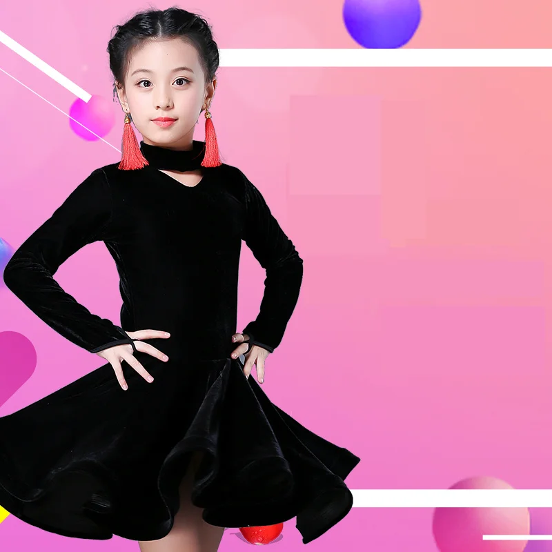 Children Velvet Latin Dresses Gymnastics Dancewear Competition Dancing Costume Child Ballroom Dance Dress For Girls Stage Outfit