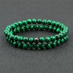 Classic 2pcs/Set Bead Bracelet Natural Volcanic Stone Tiger Eye Malachite Elastic For Men/Women Bracelets&Bangles Couple Jewelry