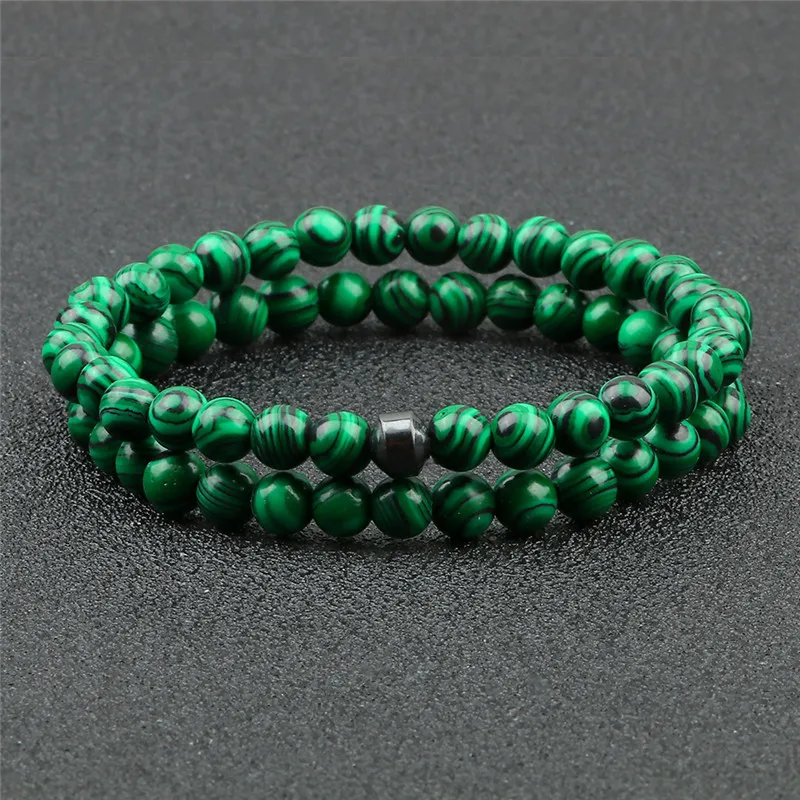 Classic 2pcs/Set Bead Bracelet Natural Volcanic Stone Tiger Eye Malachite Elastic For Men/Women Bracelets&Bangles Couple Jewelry