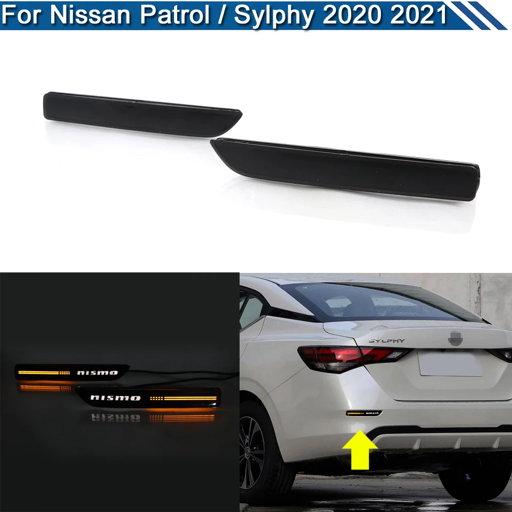 2個のledリアバンパー警告日産パトロールY62シルフィ2020 2021ブレーキブレーキライト、ターンシグナルライト