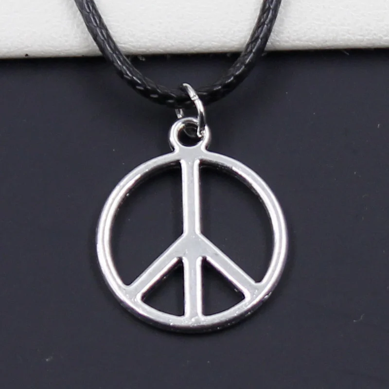 Pingente símbolo da paz, pingente de colar prateado tibetano, talismã, cordão de couro preto, preço de fábrica, presente artesanal