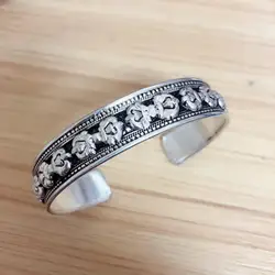 BR416 Vintage Tibetan Silver Dorje 14mm Open Back Cuff Bracelet Handmade Nepal Jewelry Adjustable Bangle
