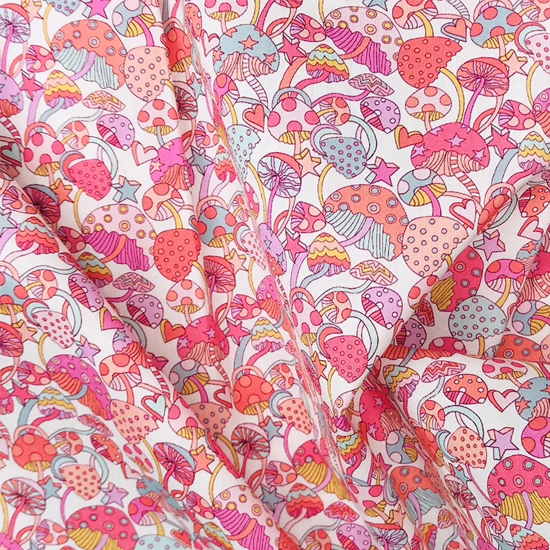 Pink Mushroom 80S Tissunliberty Cotton Fabric For Kids Baby Sewing Cloth Dresses Skirt DIY Handmade Designer 0.5Meter 2021