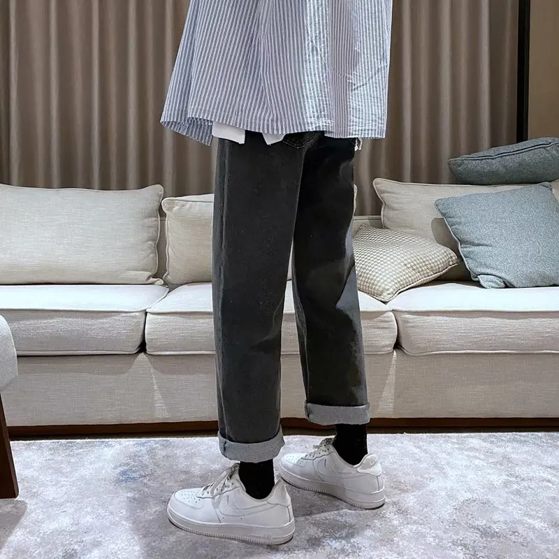 Elastic waist jeans men's pants spring and summer thin drawstring loose straight pants trend Capri casual pants джинсы 2021