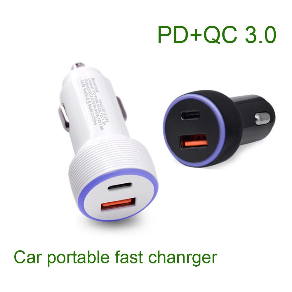 

1PCS Type C Car Chager USB C Adapter Vehicle Fast Chargers Multi Voltage QC 3.0 Quick Charging PD Smart Charger With Night Light