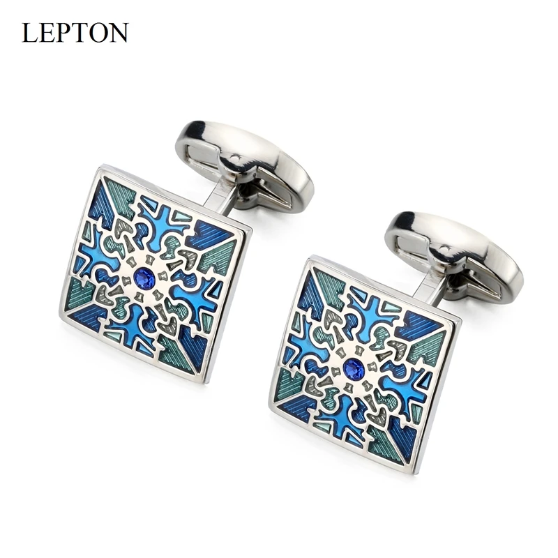 Lepton Square Enamel Cufflinks Classic Crystal Cuff links Gift for Men Fathers Day Lover Friends Wedding Anniversaries Birthdays