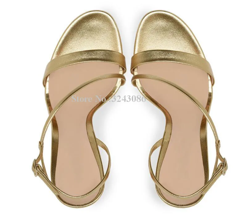 Lady New Gold Color Platform Sandals Fashion Design Strappy Chunky Heel Sandals Shoes Women Large Size Banquet Shoes Dropship