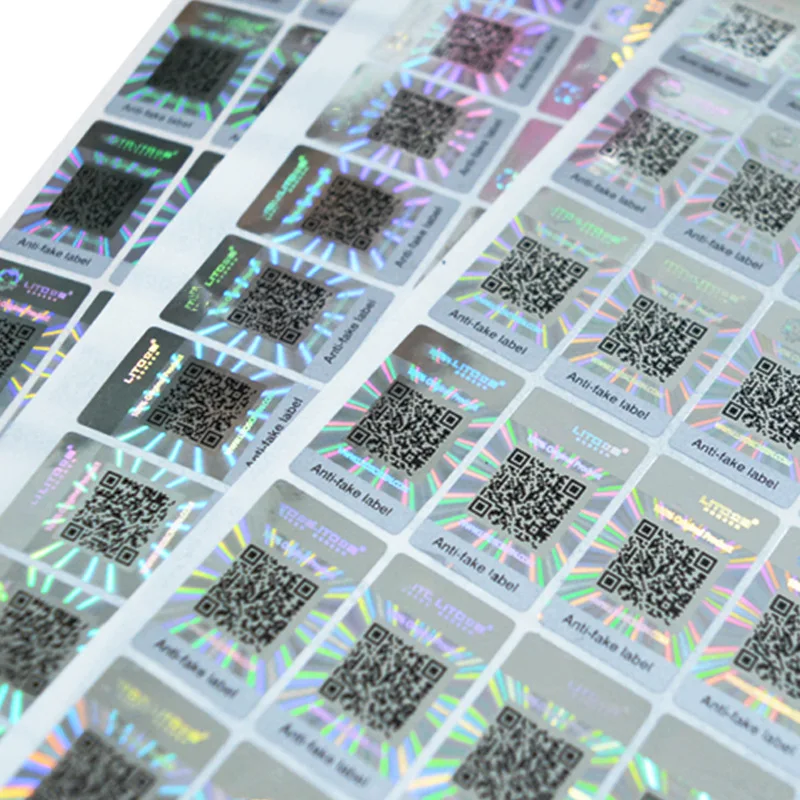 Custom 3D Silver Hologram Anti-Counterfeit Adhesive Sticker Jaser Rainbow Anti-fake Square Box or Bags Seal Sticker Labels