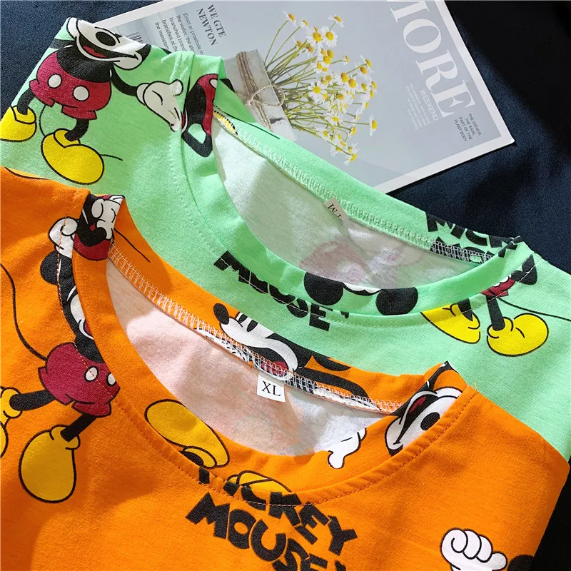 Ladies cartoon Donald Duck Mickey print short-sleeved t-shirt color summer cartoon Girl mid-length fashion Harajuku style