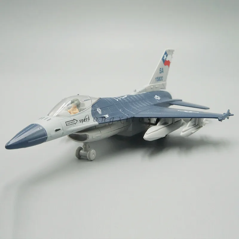 1:87 Diecast Plane Model US F-16 Jet Fighter Pull Back Toy With Sound & Light